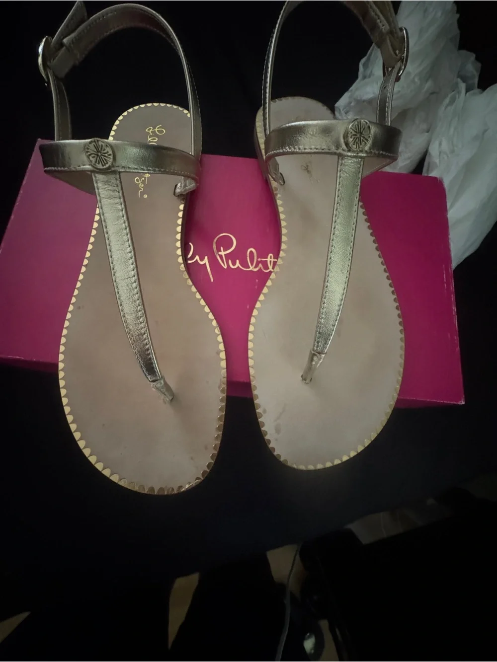 Lilly Pulitzer Rita Metallic Gold T-Strap Sandals